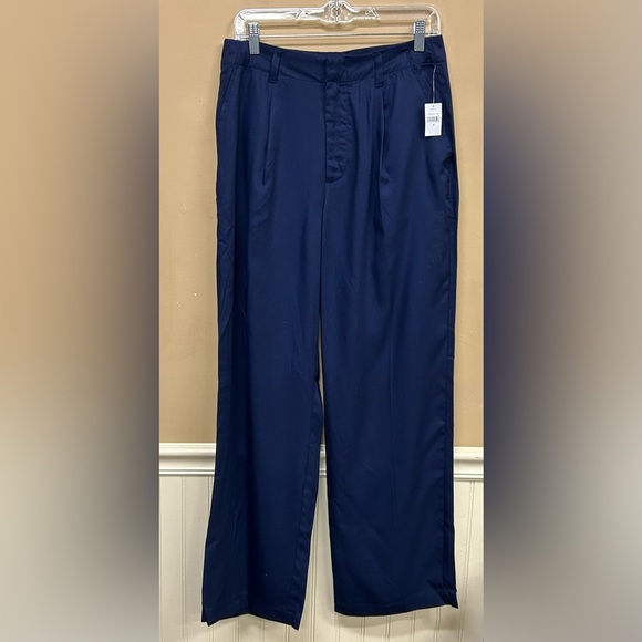GAP Tencel Pleated Straight Navy Blue Loose Dressy Trouser Pants Size 6 NWT - Picture 1 of 6